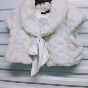 White Faux Fur Vest with Bow Tie